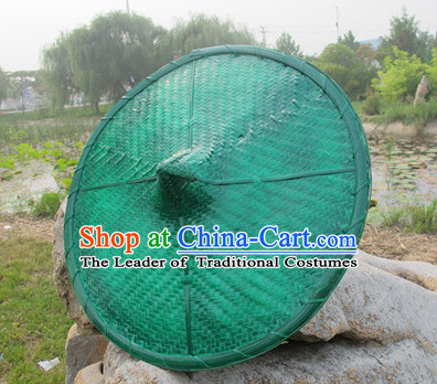 Green Traditional Chinese Dance Bamboo Hat for Adults and Children