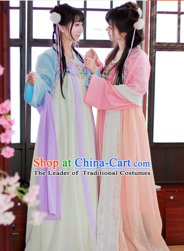 Chinese Traditional Dress Hanfu Costume China Kimono Robe Ancient Chinese Clothing National Costumes Gown Wear and Head Jewelry for Women Girls