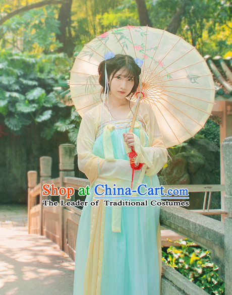 Chinese Traditional Dress Hanfu Costume China Kimono Robe Ancient Chinese Clothing National Costumes Gown Wear and Head Jewelry for Women Girls