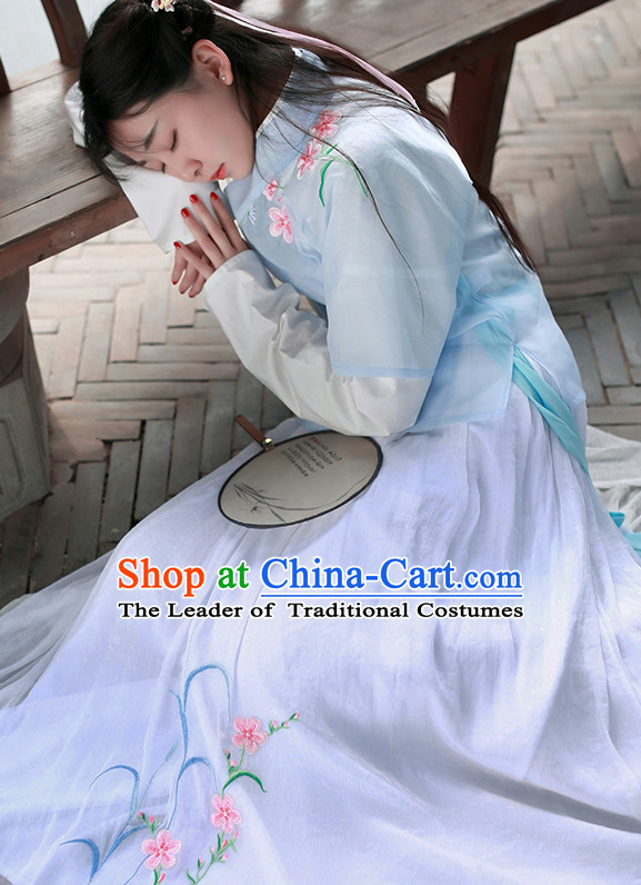 Chinese Traditional Dress Hanfu Costume China Kimono Robe Ancient Chinese Clothing National Costumes Gown Wear and Head Jewelry for Women Girls