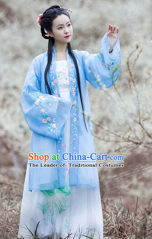 Chinese Traditional Dress Hanfu Costume China Kimono Robe Ancient Chinese Clothing National Costumes Gown Wear and Head Jewelry for Kids Children Girls