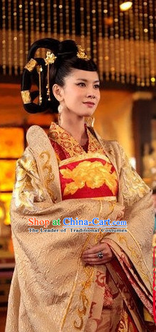 Chinese Traditional Empress Dress Hanfu Costume China Kimono Robe Ancient Chinese Clothing National Costumes Gown Wear and Headwear Complete Set for Women