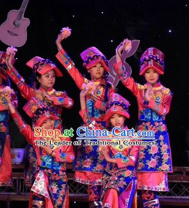 Chinese Miao People Folk Dance Ethnic Dresses Traditional Wear Clothing Cultural Dancing Costume Complete Sets for Women