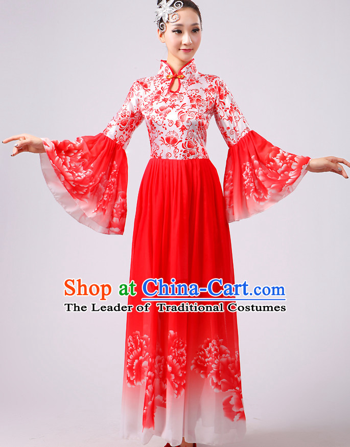 Chinese Theater Traditional dancing Ribbon Dancing Long Sleeve Leotard China Fan dancing Costume Complete Set