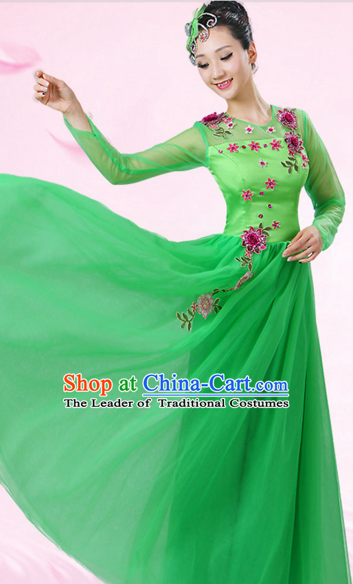 Chinese Theater Traditional Dance Ribbon Dancing Long Sleeve Leotard China Fan Dance Costume Complete Set for Women Girls