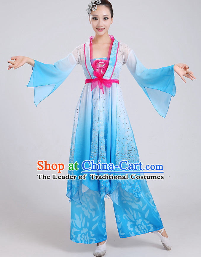 Chinese Theater Traditional Dance Ribbon Dancing Long Sleeve Leotard China Fan Dance Costume Complete Set