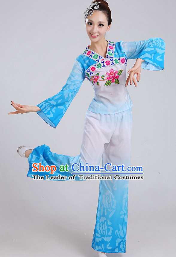 Chinese Theater Traditional Dance Ribbon Dancing Long Sleeve Leotard China Fan Dance Costume Complete Set