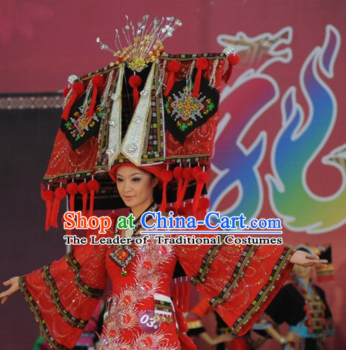 Chinese Miao People Folk Dance Ethnic Dresses Traditional Wear Clothing Cultural Dancing Costume Complete Sets for Women