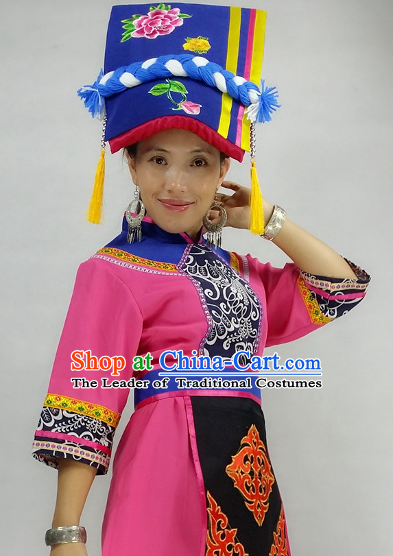 Chinese Miao People Folk Dance Ethnic Dresses Traditional Wear Clothing Cultural Dancing Costume Complete Sets for Women