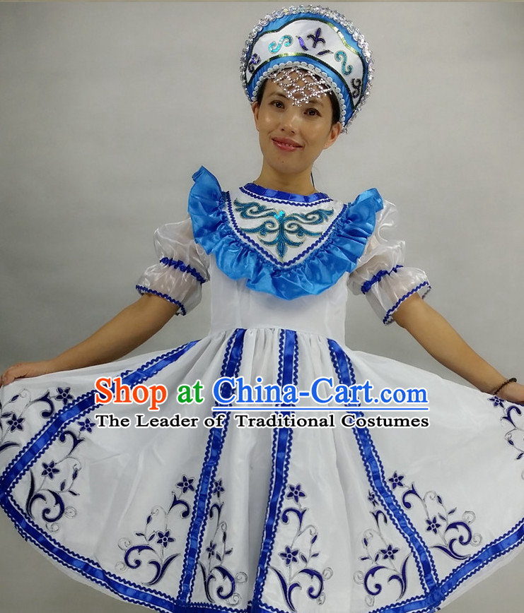 Russian People Folk Dance Ethnic Dresses Traditional Wear Clothing Cultural Dancing Costume Complete Sets for Women