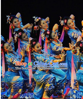 Chinese People Folk Dance Ethnic Dresses Traditional Wear Clothing Cultural Dancing Costume Complete Sets for Women