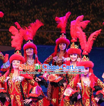Chinese Xinjiang People Folk Dance Ethnic Dresses Traditional Wear Clothing Cultural Dancing Costume Complete Sets for Women