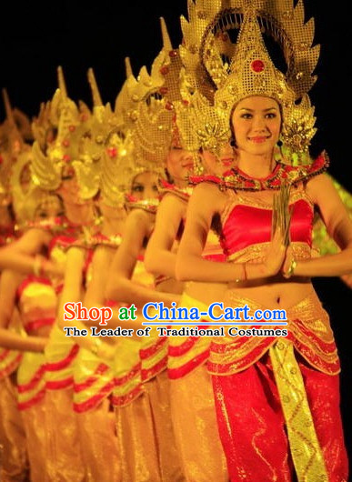 Traditional Thailand National Dance Costumes and Hat Complete Set for Women