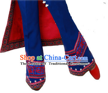 Chinese Folk dancing Ethnic Dresses Traditional Wear Clothing Cultural Dancing Costume Complete Set for Women