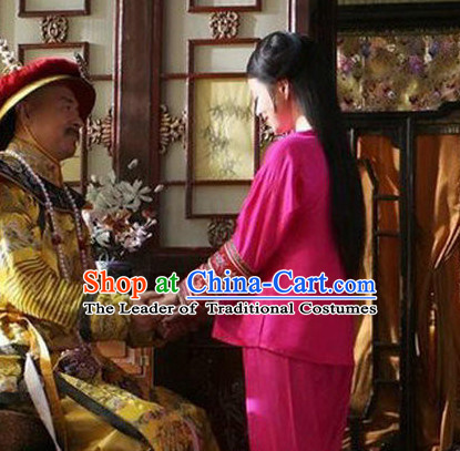 Qing Dynasty Emperor's Concubine Inside Clothing Embroidered Pajamas Complete Set for Women