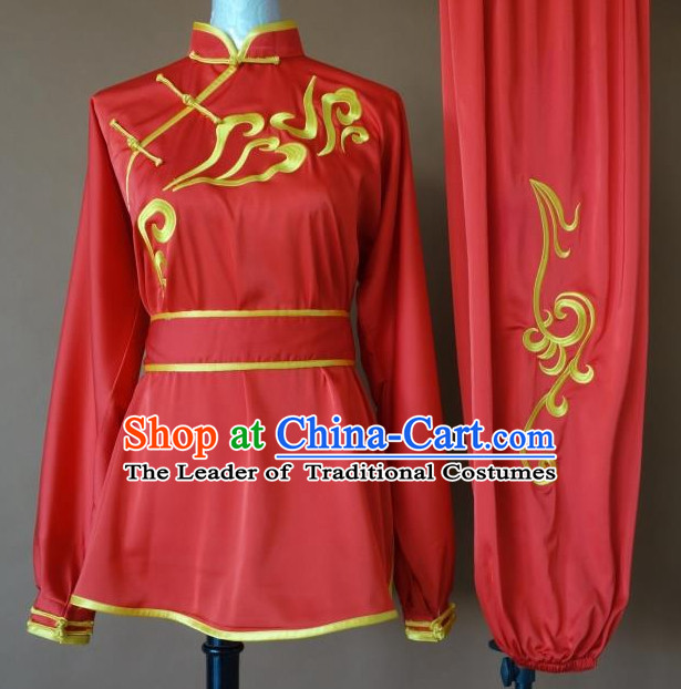 Top Gold Asian Championship Embroidered Kung Fu Martial Arts Uniform Suit for Women Men