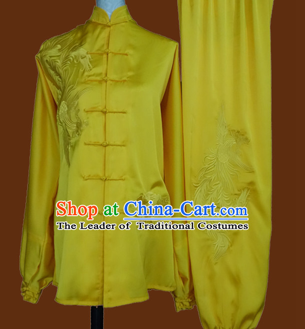 Top Gold Asian Championship Embroidered Phoenix Kung Fu Martial Arts Uniform Suit for Women Men