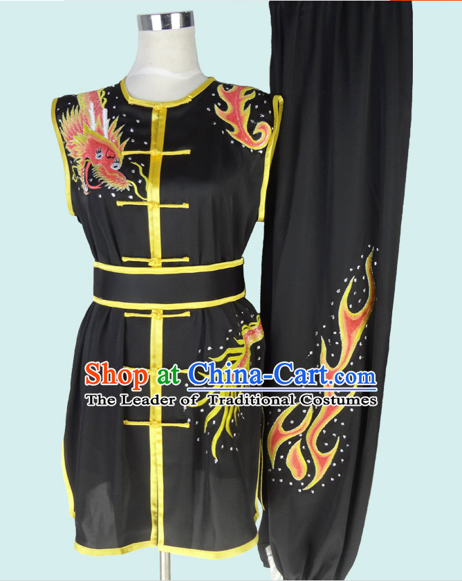 Sleeveless Top Gold Asian Championship Embroidered Dragon Kung Fu Martial Arts Uniform Suit for Women Men