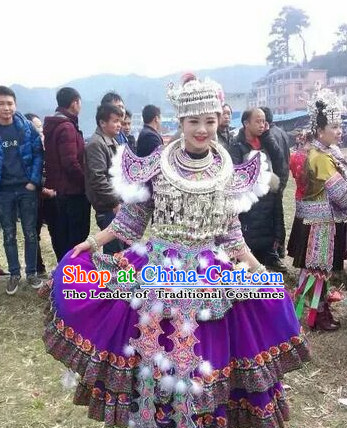 Chinese Miao Folk Dance Dress Clothing Dresses Costume Ethnic Dancing Cultural Dances Costumes for Women Girls