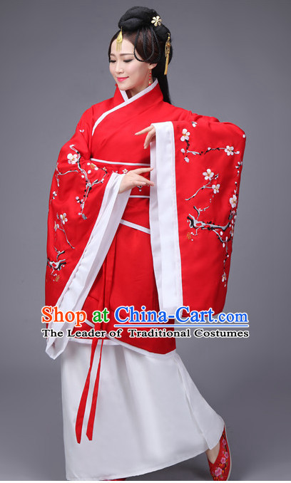 Red Chinese Traditional Han Fu Costumes Complete Set