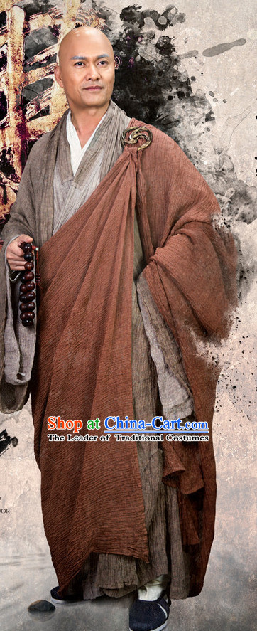 Chinese Ancient Monk Costumes Clothing Complete Set for Men