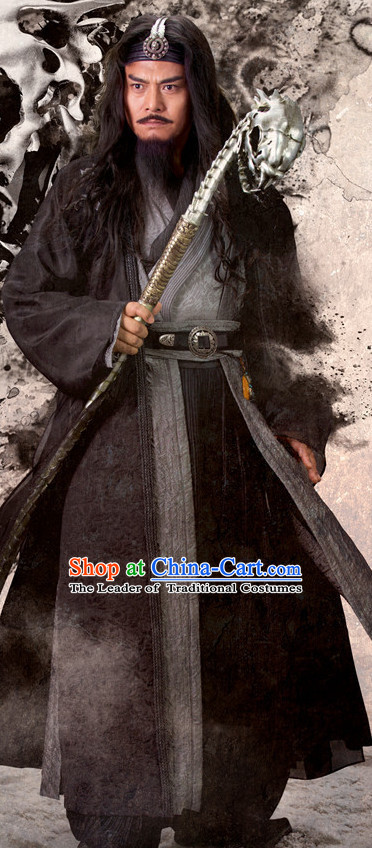 Chinese Ancient Martial Arts Master Costumes Clothing Complete Set for Men