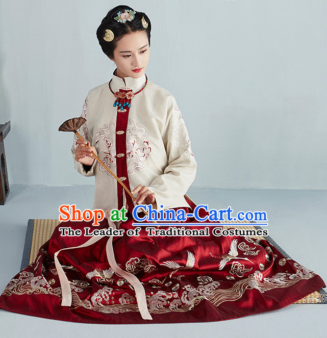 Chinese Ancient Ming Dynasty Princess Beauty Garment Costumes and Hair Jewelry Complete Set for Women