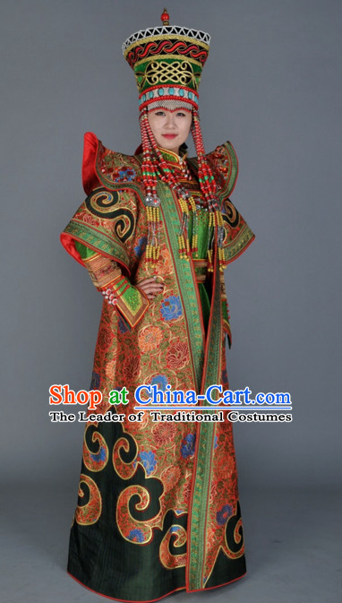 Custom Made Ancient Chinese Style TV Drama Film Ethnic Mongolian Clothing and Hairpieces Complete Set