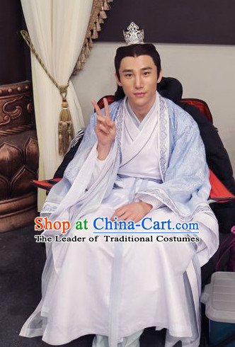 Ancient Chinese Traditional Swordsman Hanfu Clothing and Hair Accessories Complete Set for Men