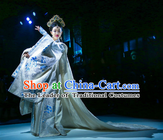 Traditional Chinese Ancient Empress Clothes Complete Set for Women with Long Trail
