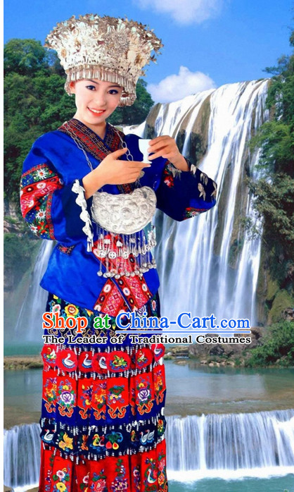 Chinese Miao Ethnic Clothing Minority Clothing Cultural Costumes and Hat Complete Set for Women
