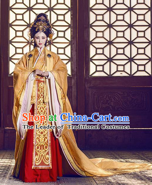 Chinese Traditional Princess Hanfu Clothing Empres Garment and Hair Accessories Complete Set for Women