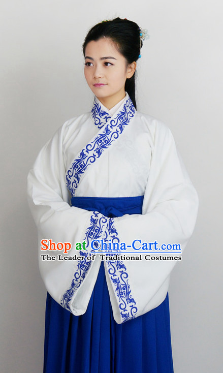 Ancient Chinese Han Dynasty White Clothing Chinese National Costumes Ancient Chinese Costume Traditional Chinese Clothes Complete Set for Women Girls