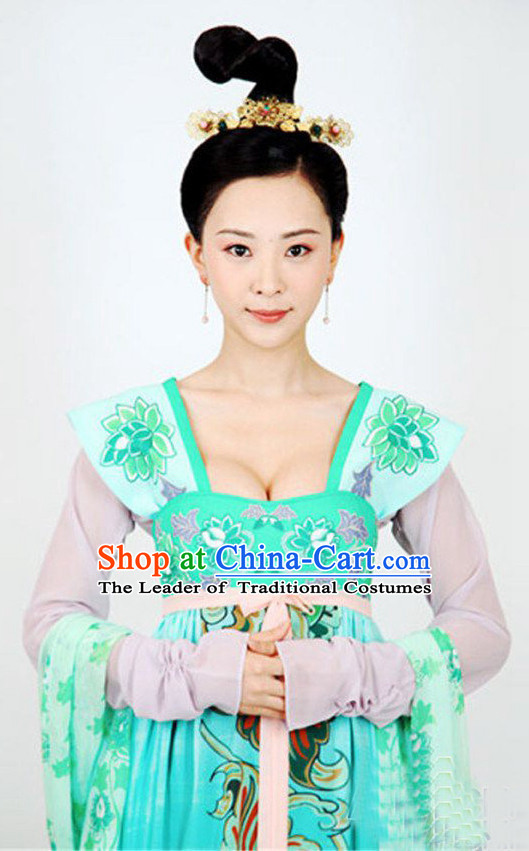 Top Chinese Ancient Tang Dynasty Empress Costume in Women's Theater and Reenactment Costumes Ancient Chinese Clothes and Hair Jewelry Complete Set for Girls Children Adults
