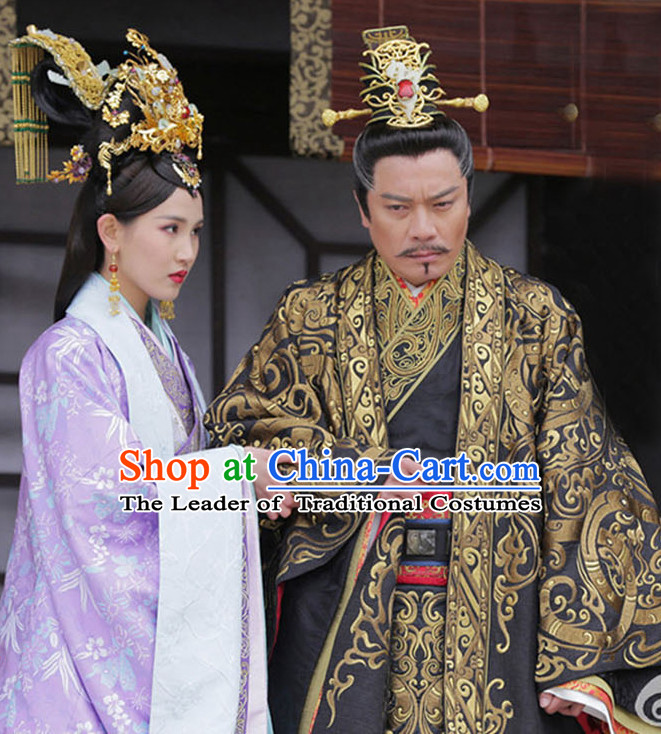 Chinese Ancient Emperor Men's Clothing _ Apparel Chinese Traditional Dress Theater and Reenactment Costumes and Headwear Complete Set