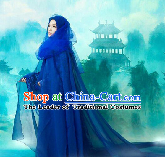 Blue Ancient Chinese Fairy Costumes Complete Set for Women