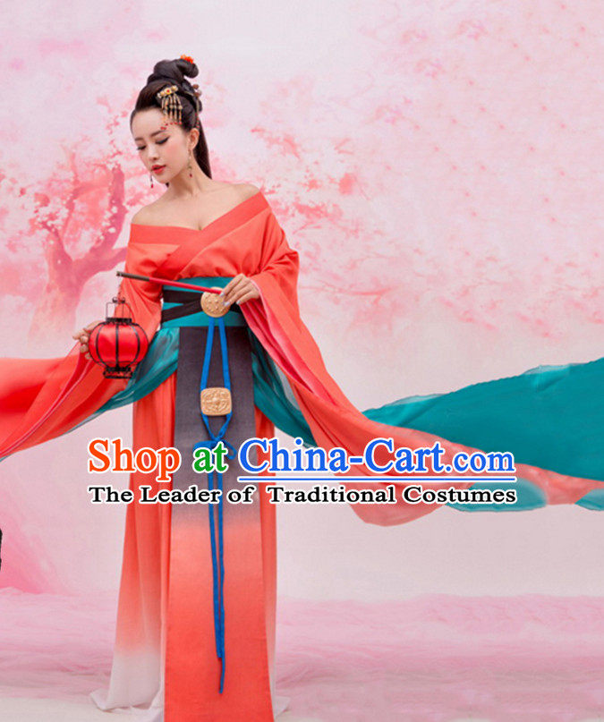 Ancient Chinese Princess Hanfu Dress Hanbok Kimono Cosplay Costume Traditional Dresses and Headpieces Complete Set