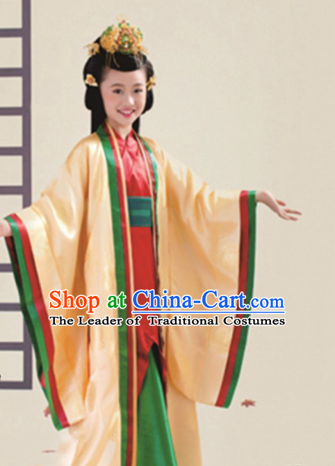 Ancient Chinese Princess Dress Empress Costumes and Headpieces Complete Set for Child