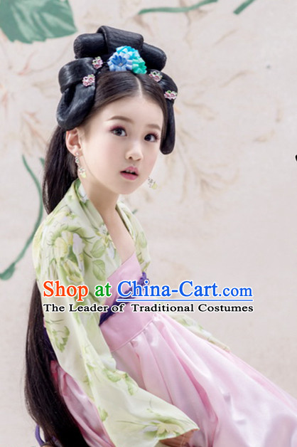 Ancient Chinese Princess Dress Empress Costumes and Headpieces Complete Set for Child