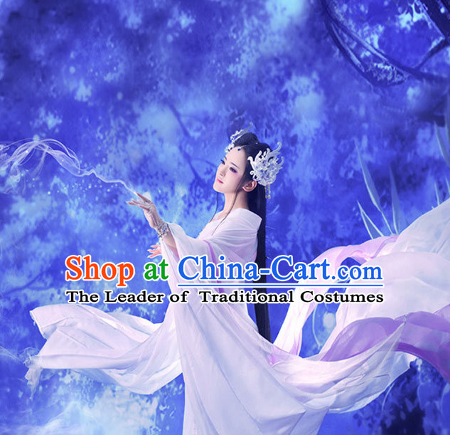Ancient Chinese Fairy Hanfu Dress Hanbok Kimono Cosplay Costume Traditional Dresses and Headpieces Complete Set