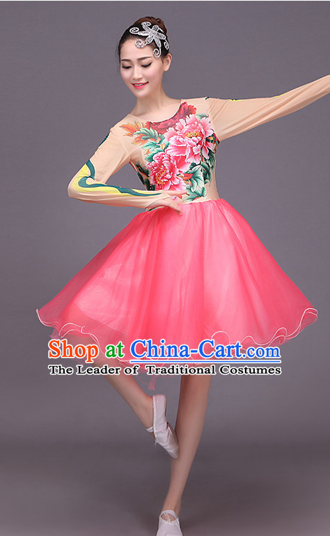 Chinese Ballet Style Flower Dance Costume Dance Costumes Fan dance Umbrella Ribbon Fans Water Sleeve Dancer Dancing Costumes Complete Set