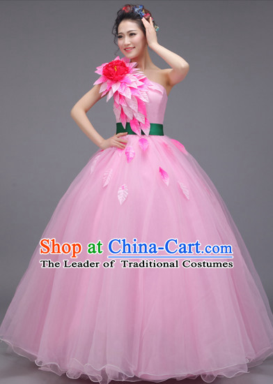 Chinese Flower Dance Costume Dance Costumes Fan dance Umbrella Ribbon Fans Water Sleeve Dancer Dancing Costumes Complete Set