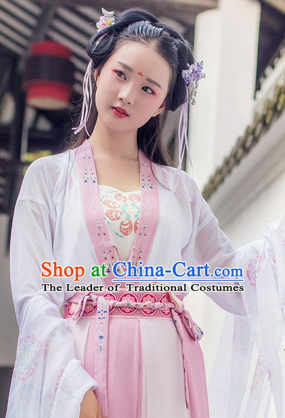 Chinese Traditional Hanfu Dress Ancient Chinese Lady Costumes and Headpieces Complete Set for Women Girl