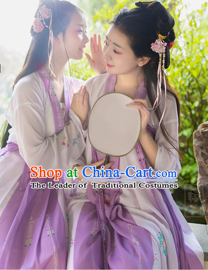 Chinese Traditional Hanfu Dress Ancient Chinese Lady Costumes and Headpieces Complete Set for Women Girl