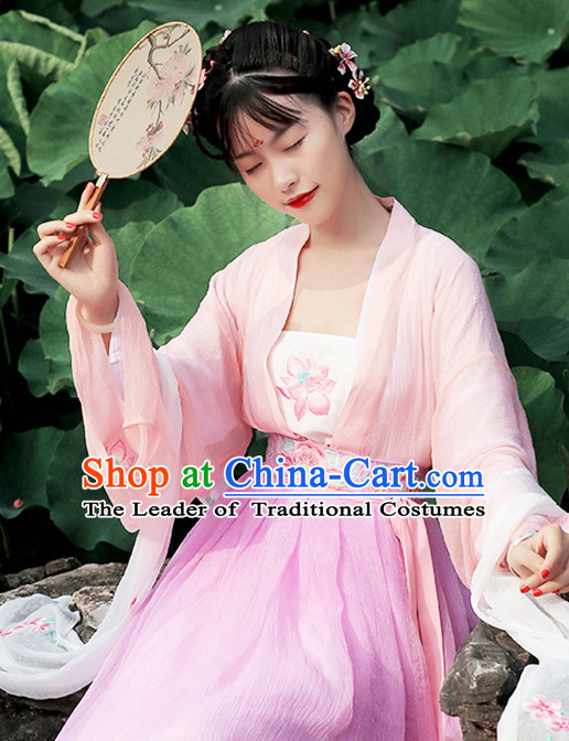 Chinese Traditional Hanfu Dress Ancient Chinese Lady Costumes and Headpieces Complete Set for Women Girls