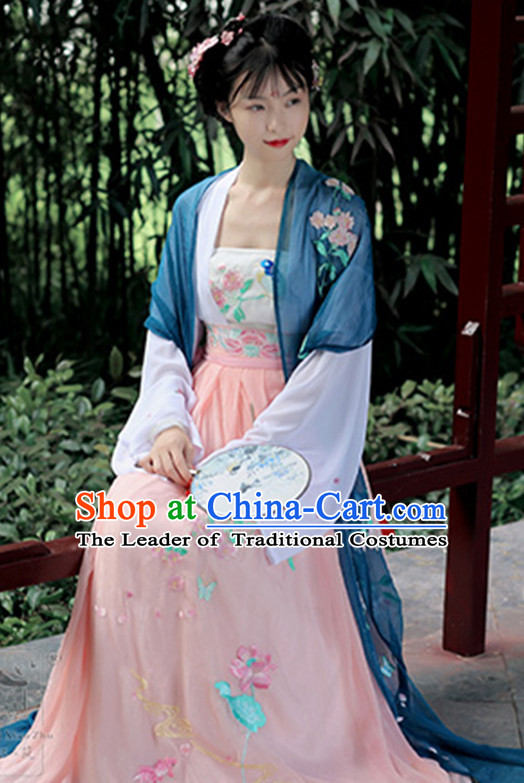 Chinese Traditional Hanfu Dress Ancient Chinese Lady Costumes and Headpieces Complete Set for Women Girls