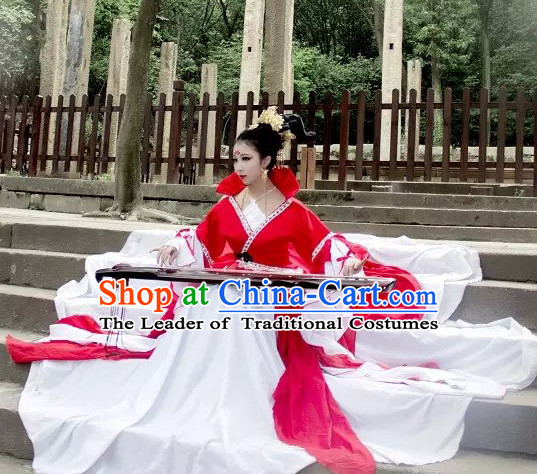 Top Red White Chinese Imperial Royal Princess Traditional Wear Queen Dresses Fairy Cosplay Costumes Ideas Asian Cosplay Supplies Complete Set