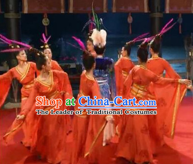 Traditional Chinese Stage Dancing Costume Chinese Classical Dance Costumes and Headpieces Complete Set for Women