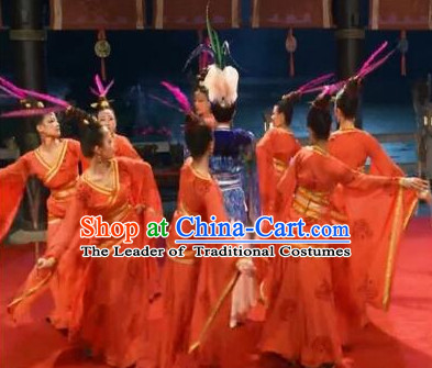 Traditional Chinese Stage Dancing Costume Chinese Classical Dance Costumes and Headpieces Complete Set for Women