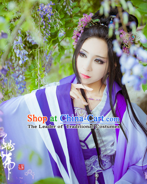 Ancient Chinese Princess Hanzhuang Han Fu Han Clothing Traditional Chinese Dress Hanfu National Costume and Hair Jewelry Complete Set for Women or Girls